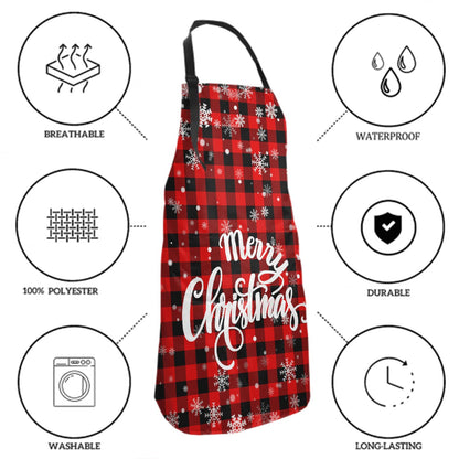Kawani Merry Christmas Cooking Apron, Red and Black Buffalo Plaid Apron With 2 Pockets and Adjustable Neck Strap, Waterproof Chef Kitchen Holiday Apron for Cooking Gardening 33x28 in