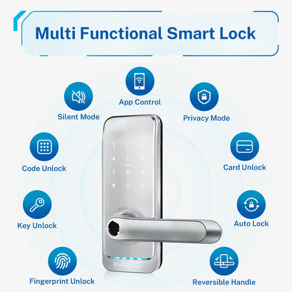 Smart Door Lock with Handle: Kucacci Keyless Entry Digital Door Lock for Front Door - Fingerprint Keypad Smart Dnob - Generate Passcode Remotely - App Control - Easy Installation(Black)