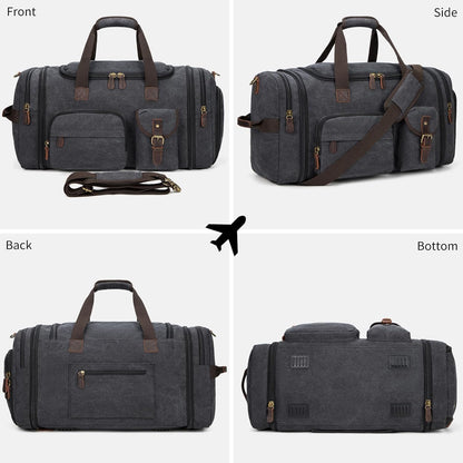 Mens Duffle Bag for Travel 60L Expandable Canvas Weekender Overnight Travel Duffel Bag with Shoe Compartment Carry-On for Airplanes Dark Gray