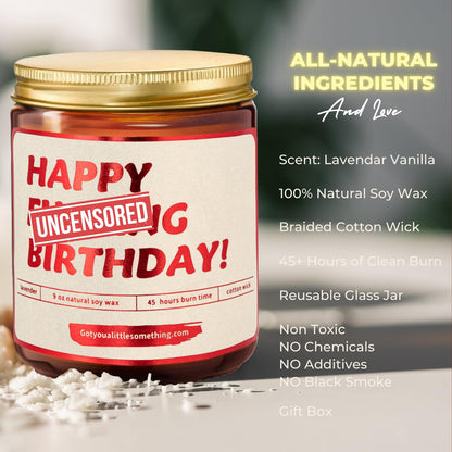Funny Happy Birthday Candle | Lavender Vanilla, 100% Soy Wax | Funny Gifts for Women Friendship, Sister, Best Friend, BFF, Bestie, Coworker - Gag Candle Gift Idea for 40th or 30th Birthday for Her