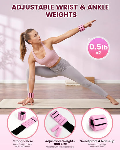 Pilates Kit 24PCS for Women, Pilates Equipment Ring Ball Set with Magic Circle,Resistance Bands Yoga Strap Wrist Ankle Weights Accessories for Beginner Home Fitness Gym Workout(Pink)