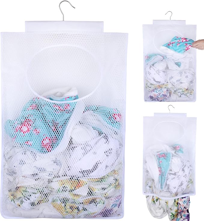 Breathable Mesh Laundry Hamper, Bringing Hooks Foldable Hanging Shower Caddy