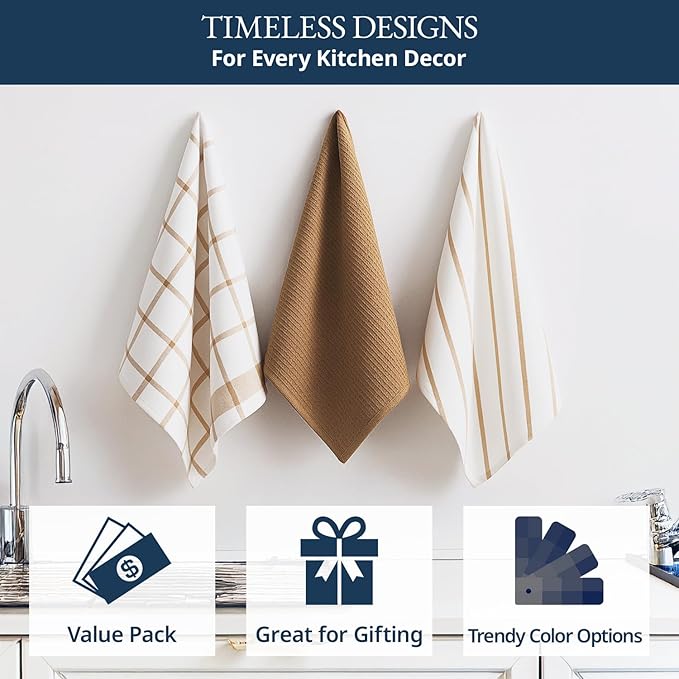 LANE LINEN Kitchen Towels & Dishcloths Set of 12-100% Cotton, Quick-Drying 18”
