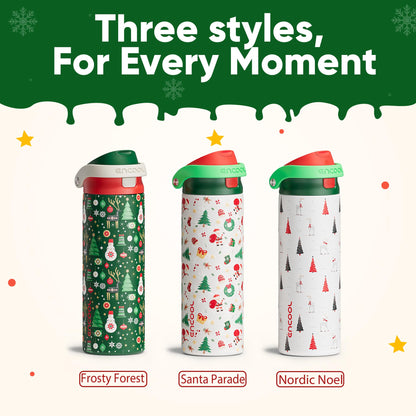 Christmas Insulated Water Bottle with Straw - Leak Proof Stainless Steel Water Bottle for School, Travel, Keeps Cold All Day, One-Touch Flip Lid, Holiday Gifts For Women Men, 24 oz, Santa Parade