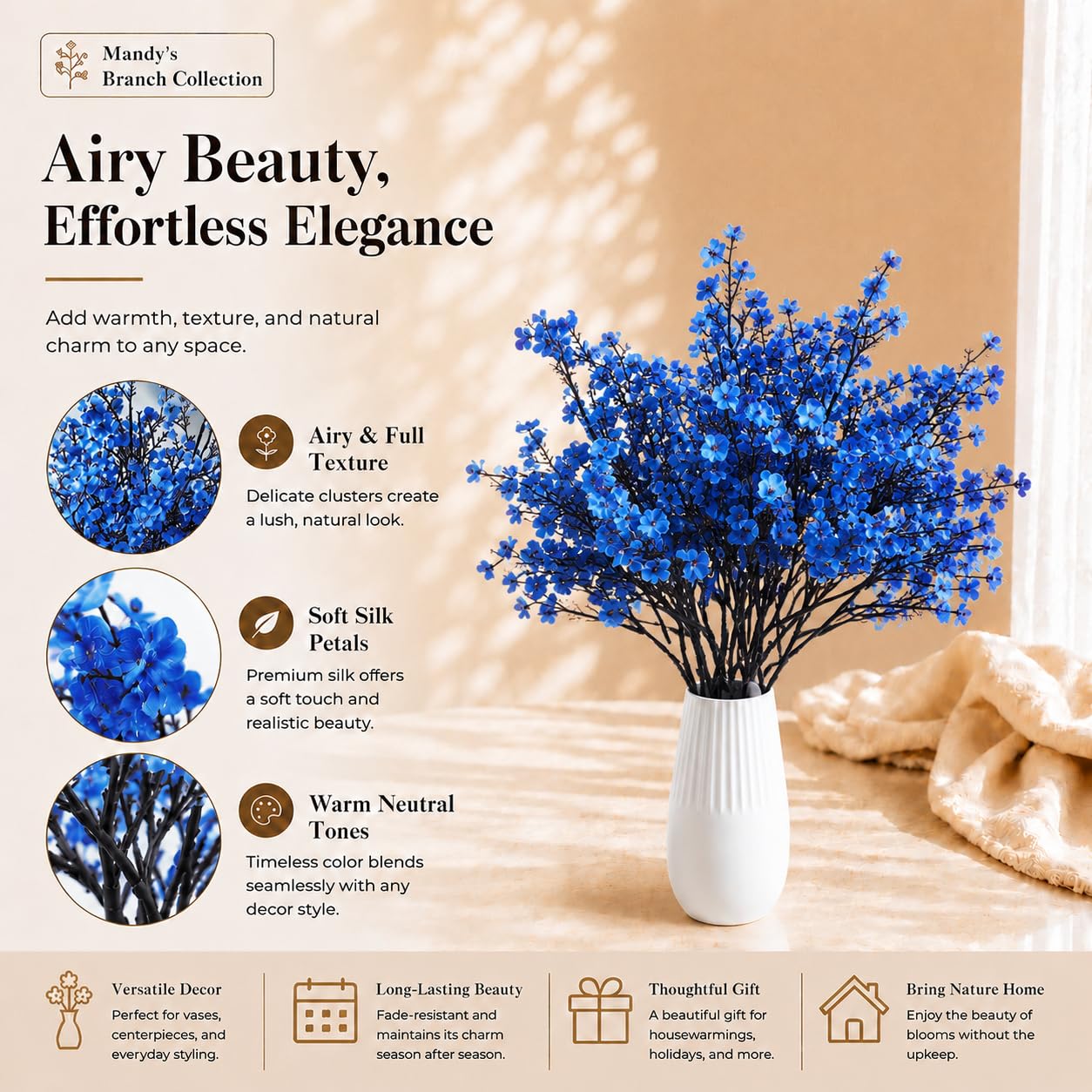 Mandy's 6 Bundles Artificial Royal Blue Baby’s Breath Flowers