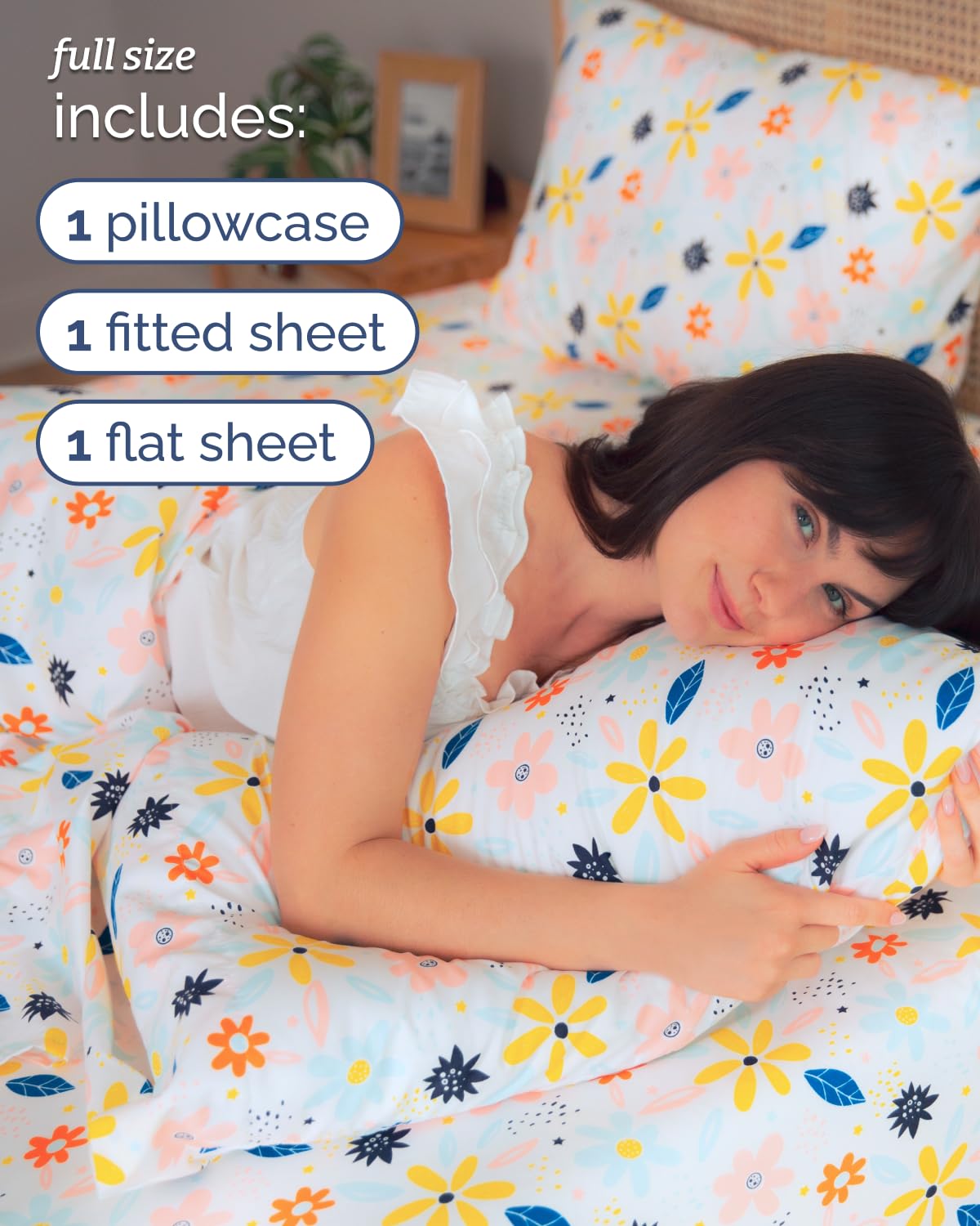 Floral Sheets - Flower Print Bed Sheet Set - 1 Flat, 1 Fitted & 2 Pillowcases w/ Deep Pockets - Comfy, Cozy, Wrinkle & Fade Free - Boho Botanical Bedding - Soft, Breathable & Cooling - Full Size Set