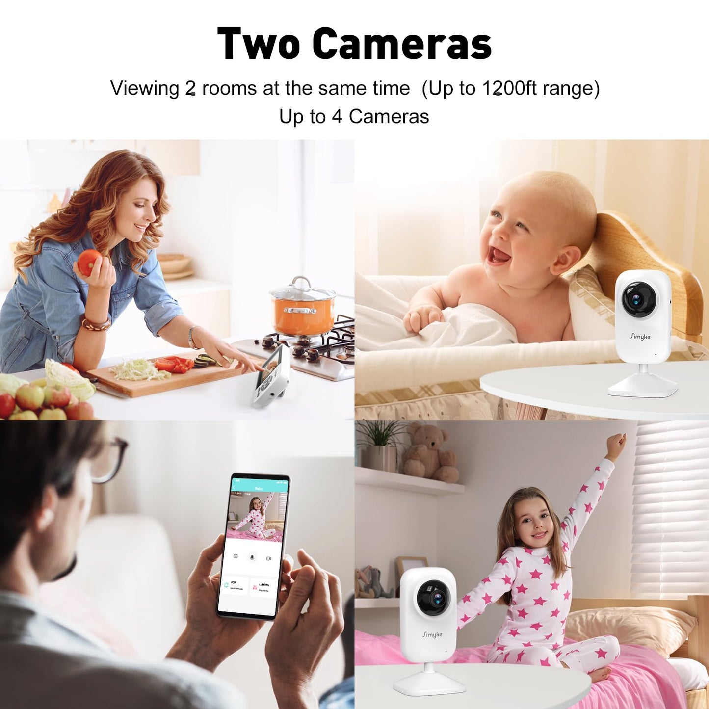Simyke Upgrade Video Baby Monitor with 2 Cameras and Audio 2.8" Screen, Night Vision, APP, 2 Way Talk, 1200ft Long Range, Feeding Clock, Temperature Detection, Portable Wireless Baby Cam Home Use