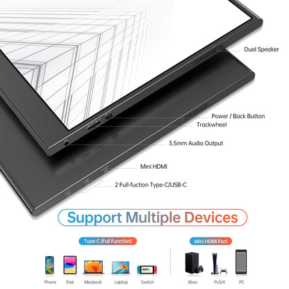 VILVA Portable-Monitor-for-Laptop - 15.6'' 1080P FHD IPS Display USB-C HDMI Portable Monitor for Laptop with Cover and Speakers External Monitor for Laptop/PC/Mac/Phone/Xbox Switch/PS4/