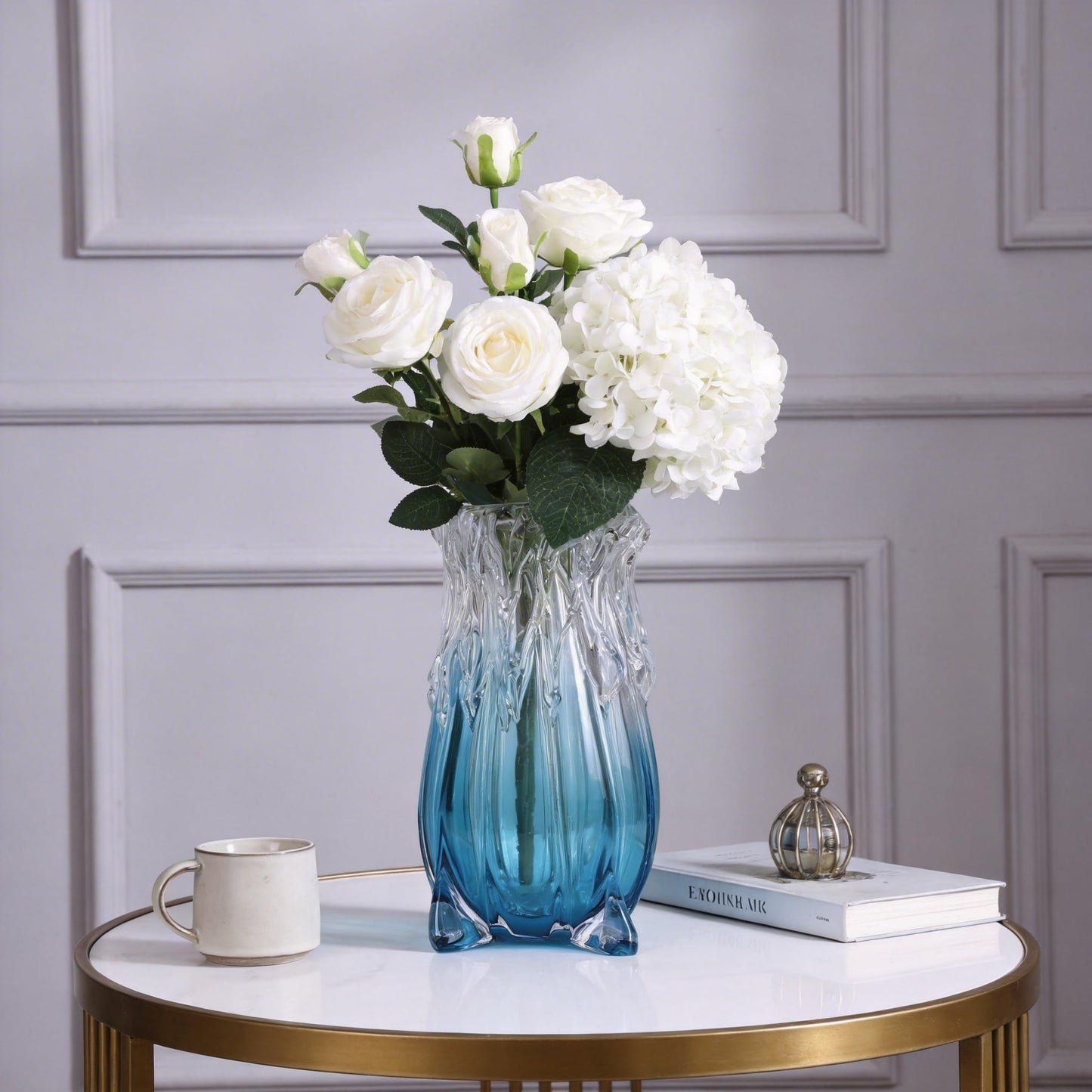 Hand-Blown Glass vase, Modern Art Blue Glass Decorative vase, Uniquely Ocean-Inspired Design, Perfect as a Centerpiece for Dining Tables, Living Rooms, Coffee Tables