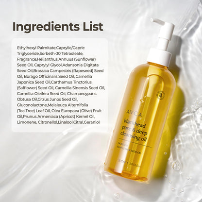 AVCA Blackhead Remover Cleansing Oil 10.14 fl.oz.(300ml) - Makeup & Blackhead Remover, PHA Gentle Exfoliator, Lightweight Pore Cleanser, Korean Skincare for Normal & Oily Skin