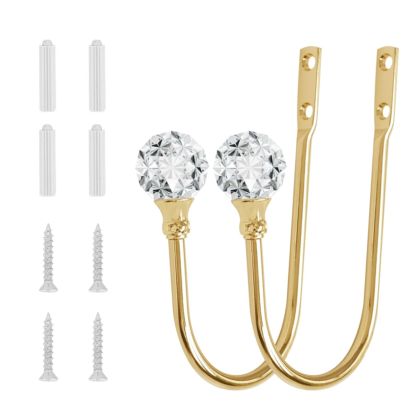 Curtain Holdback, 2pcs Wall Mounted Drapery Tiebacks with Clear Crystal Ball, Heavy Duty Metal Decorative Window Drapery Curtain Holder Curtain Hooks with Screws, Sliver
