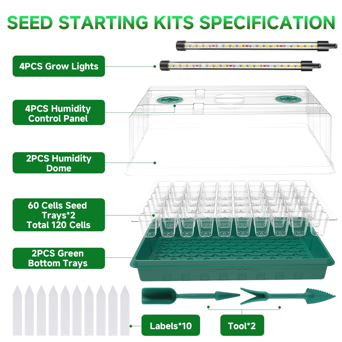 Seed Starter Tray, Seed Starter Kit with Grow Lights, Color Change Grow Lights for Seed Starting Kit, 3 Timming Set, Indoor Plant Growing Kit for Gardeners, Germination Trays Kits, Gardening Gifts