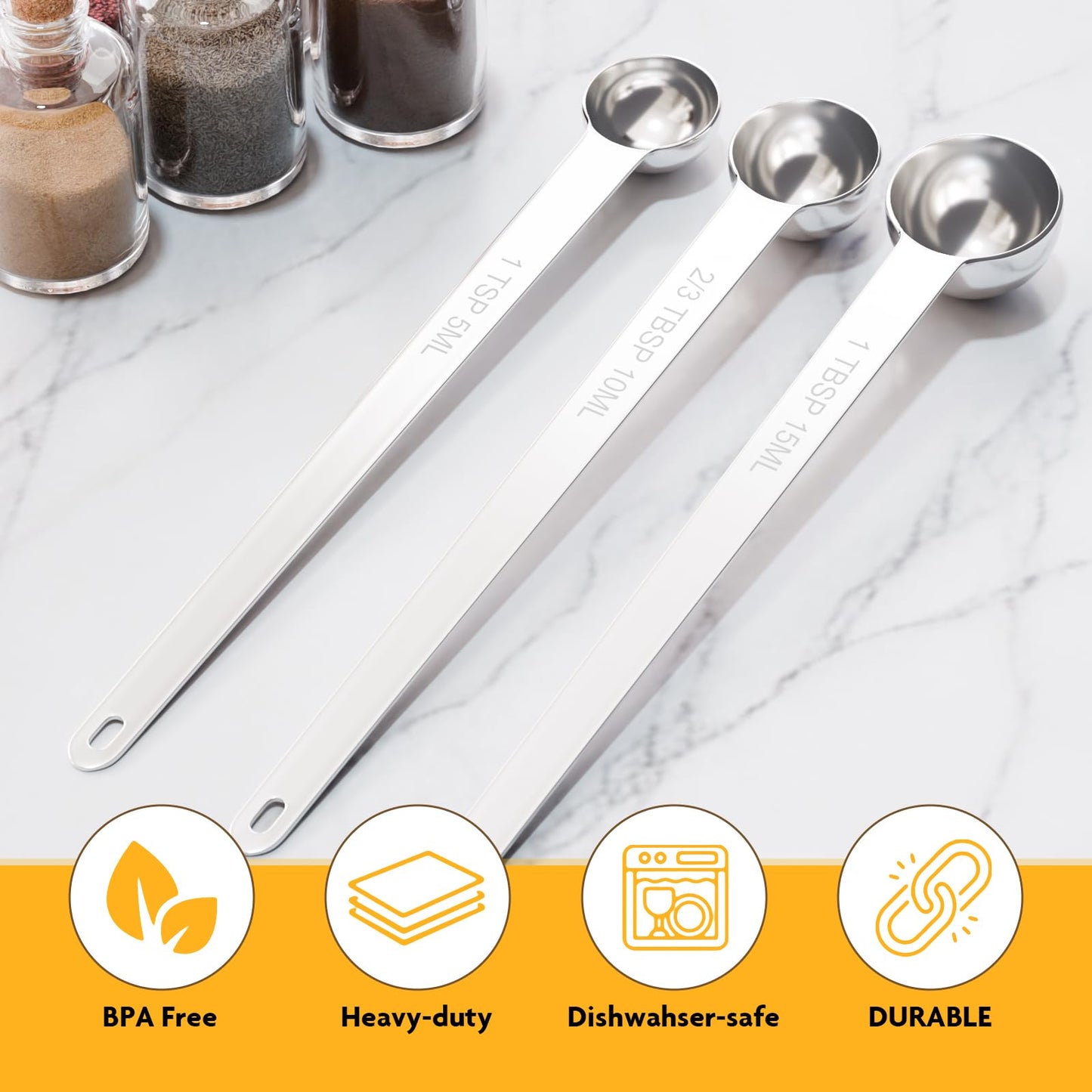 LEIFENY 2PCS 1Tbsp(3tsp, 15ml) Extra Long Handle Measuring Spoon, Single Stainless Steel Individual Measure Scoop Only