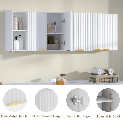 ChooChoo 3-Door Bathroom Wall Cabinet, Fluted Kitchen Wall Cabinet with Adjustable Shelf, Wall Mounted Storage Cupboard for Bathroom, Laundry Room, Entryway, Garage, White