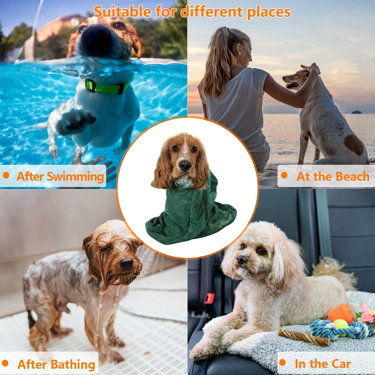 Morezi Dog Bathrobe Towel, Dry Fast Dog Bag, Microfibre Fast Drying Super Absorbent Pet Dog Cat Bath Robe Towel - Red - Small