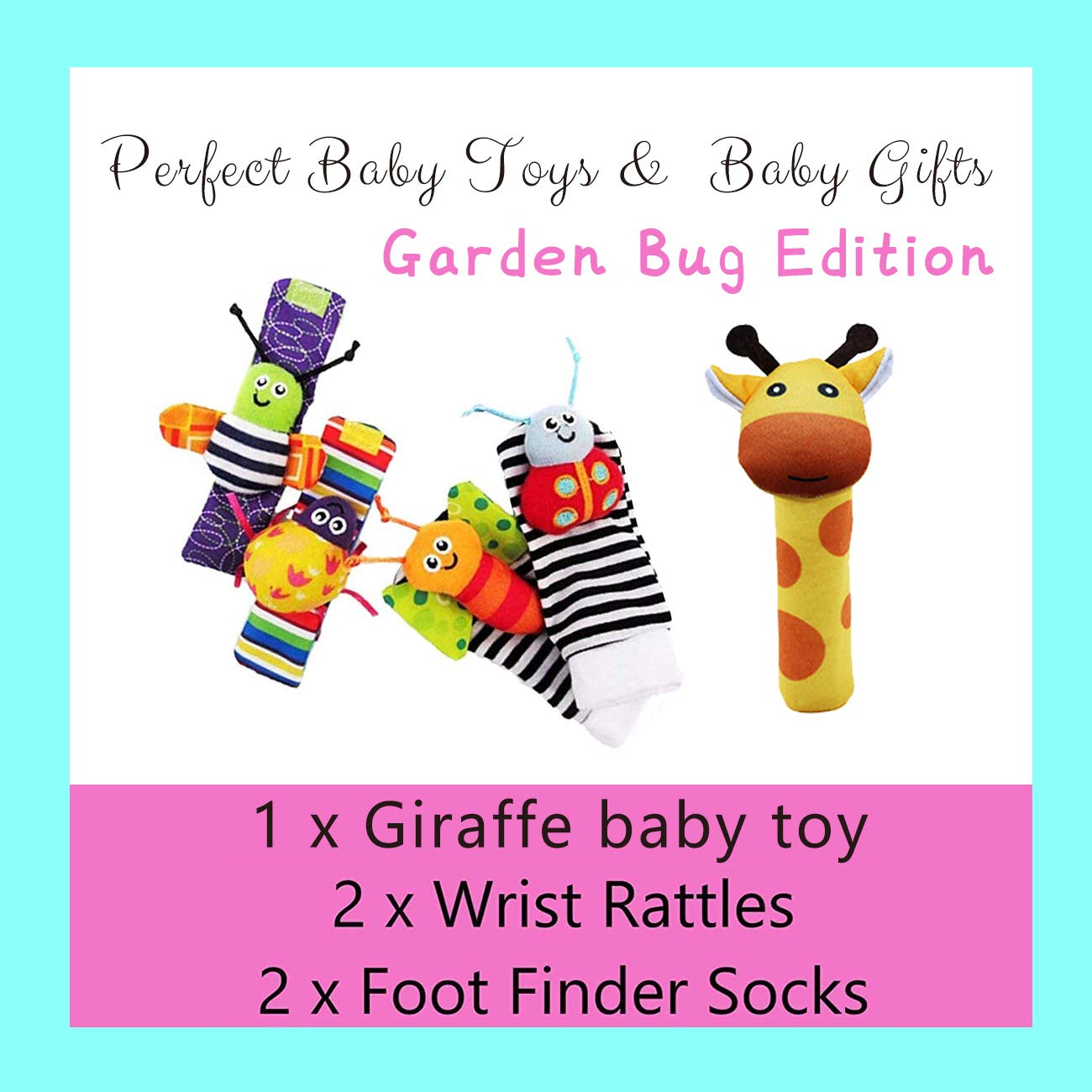 Foot Finders & Wrist Rattles for Infants - Developmental Texture Toys for Babies - Infant Socks & Baby Wrist Rattle - Newborn Toys for Girls Boys 0-3 3-6 6-9 Months