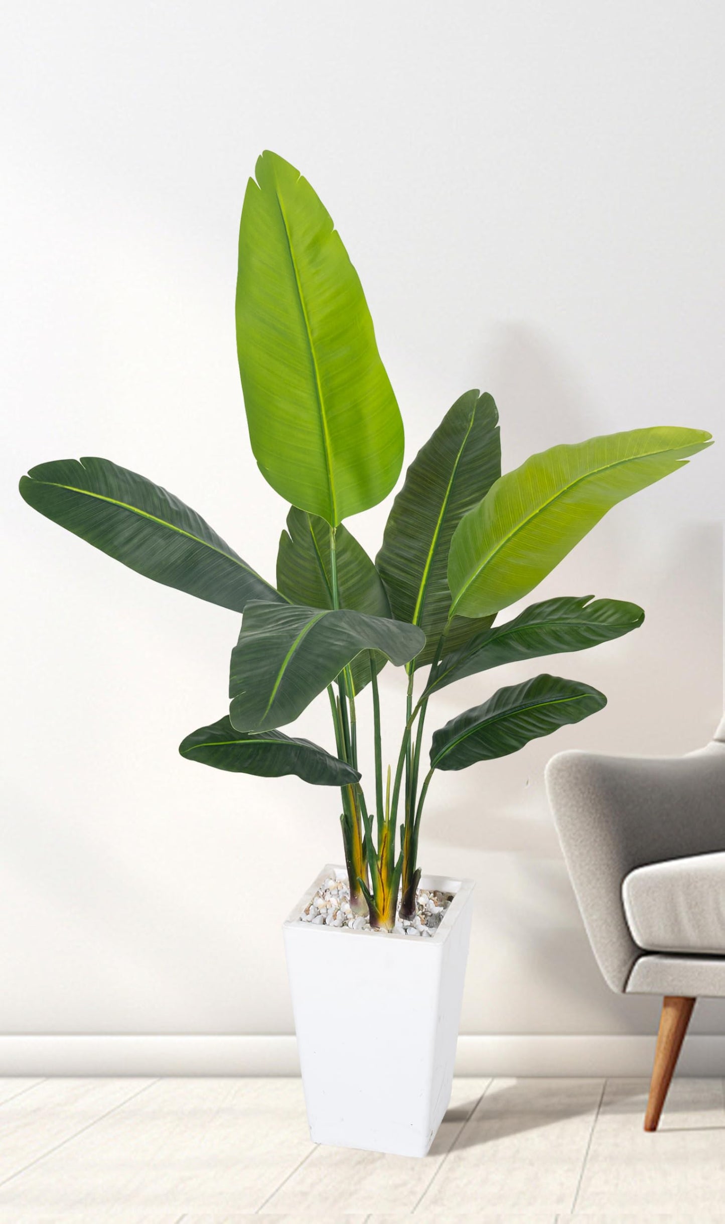 HAIHONG Bird of Paradise Artificial Plant 5FT, Faux Tropical Palm Tree with White Tall Planter, Large Fake Plants in Pot - Artificial Tree for Home Office Living Room Decor Indoor