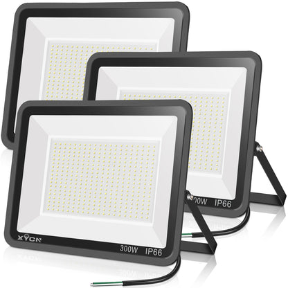 XYCN 3 pack 300W LED Flood Light,Super Bright Daylight (2000W Equivalent)42,500LM 5000K IP66 Waterproof Security Outdoor LED Arena Lights Commercial Lighting Floodlight for Backyard|Court|Stadium|Yard