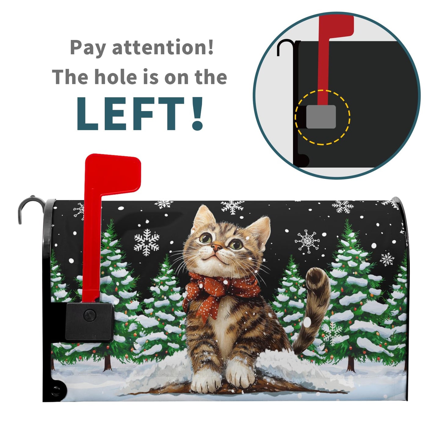 Winter Cat Mailbox Cover Magnetic Large Size 25”x21” Christmas Cat Mailbox Wraps Kitty Kitten Snow Pine Tree Decorative Post Letter Box Cover for Holiday Garden Yard Outdoor Decor