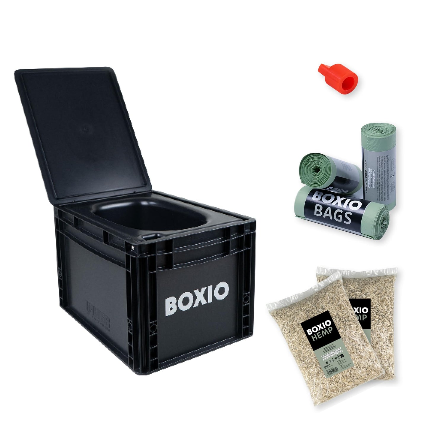 BOXIO TOILET PLUS: Starter-Set - Portable solution for car trips, boats, hunting or outdoor adventures. Europe's most-selling composting toilet. Compact size: 15.75" x 11.8" x 11"