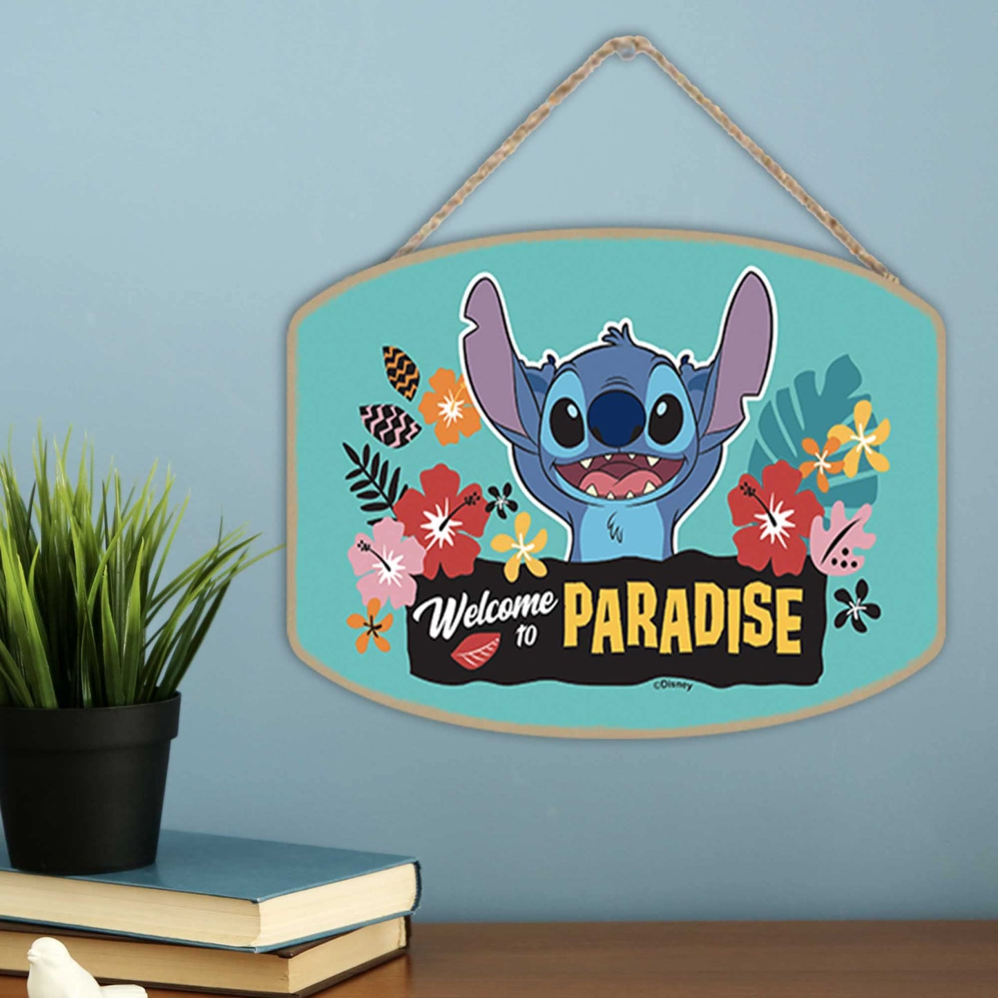 Disney Lilo and Stitch Welcome to Paradise Hanging Wood Wall Decor - Adorable Stitch Sign for Home Decorating