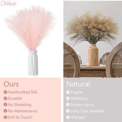 obbsie 50pcs Pink Faux Pampas Grass Decor, 21.6" Short Artificial Floral Branches Vase Filler Flower Arrangement for Home Wedding Boho Outdoor Decor