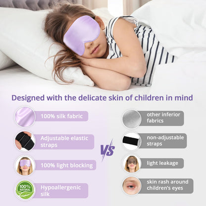 Kids Sleep Mask Eye Cover, 100% Real Natural Pure Silk Eye Mask with Adjustable Strap, Blindfold Kids Eye Mask for Sleeping, Eye Shade for Boys Girls and Adult, Pressure-Free Comfort (Black)