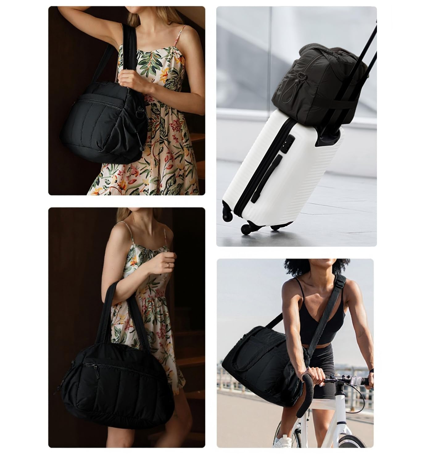 Travel Duffle Gym Bag for Women, Lightweight Puffer Carry on Weekender Bags with Wet Pocket Tote Yoga Workout Bag (Black)