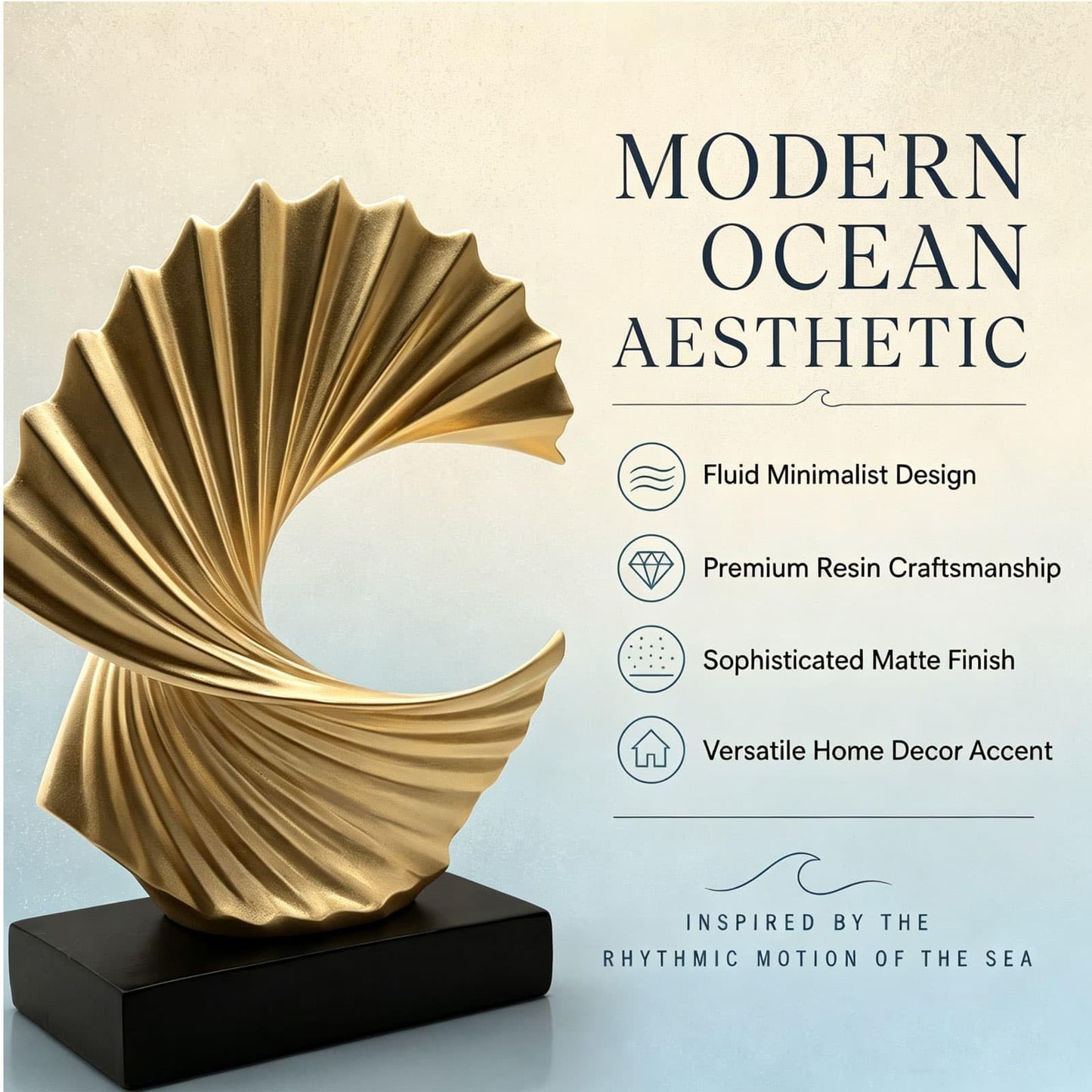 ThriBartLive Elegant Modern Gold Wave Sculpture – Abstract Ocean-Inspired Resin Decor for Living Room, Office, Desk & Shelf, Luxury Minimalist Tabletop Art Accent