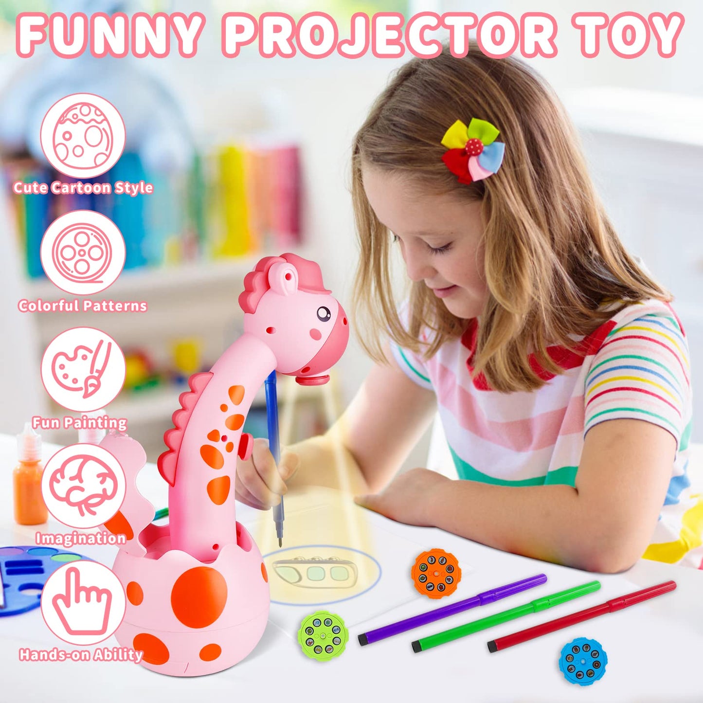 Kids Drawing Projector with 72 Patterns - KETIEE Drawing Projector Table for Kids Trace and Draw Projector Toy Art Projector Drawing Toddler Toy Painting Machine for Boys Girls 3-6 Years Old, Pink