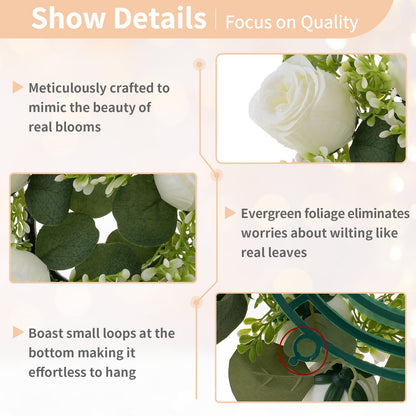 NUPTIO Flower Wedding Centerpieces for Tables - 10 Pcs 14 inch Diam Large White Artificial Flowers Fake Roses Candle Rings Wreaths Spring Summer Wreath for Front Door Weddings Party Ceremony Decor
