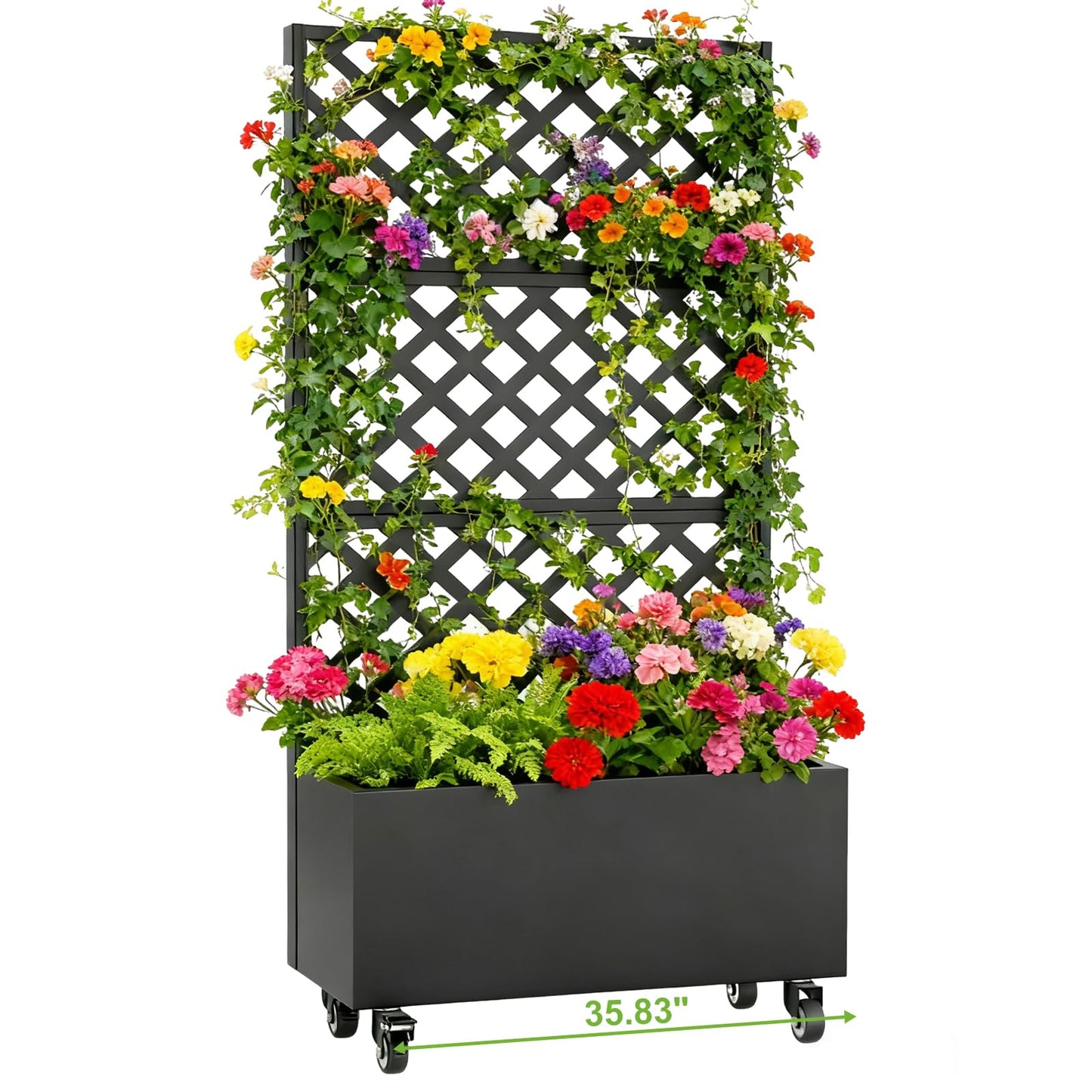 Luzfuego 72" Metal Planter Box with Trellis, Tall Outdoor Planter Box, Raised Garden Bed on Wheels for Climbing Plants, Outdoor Flower Planter with Drainage & Lockable Casters