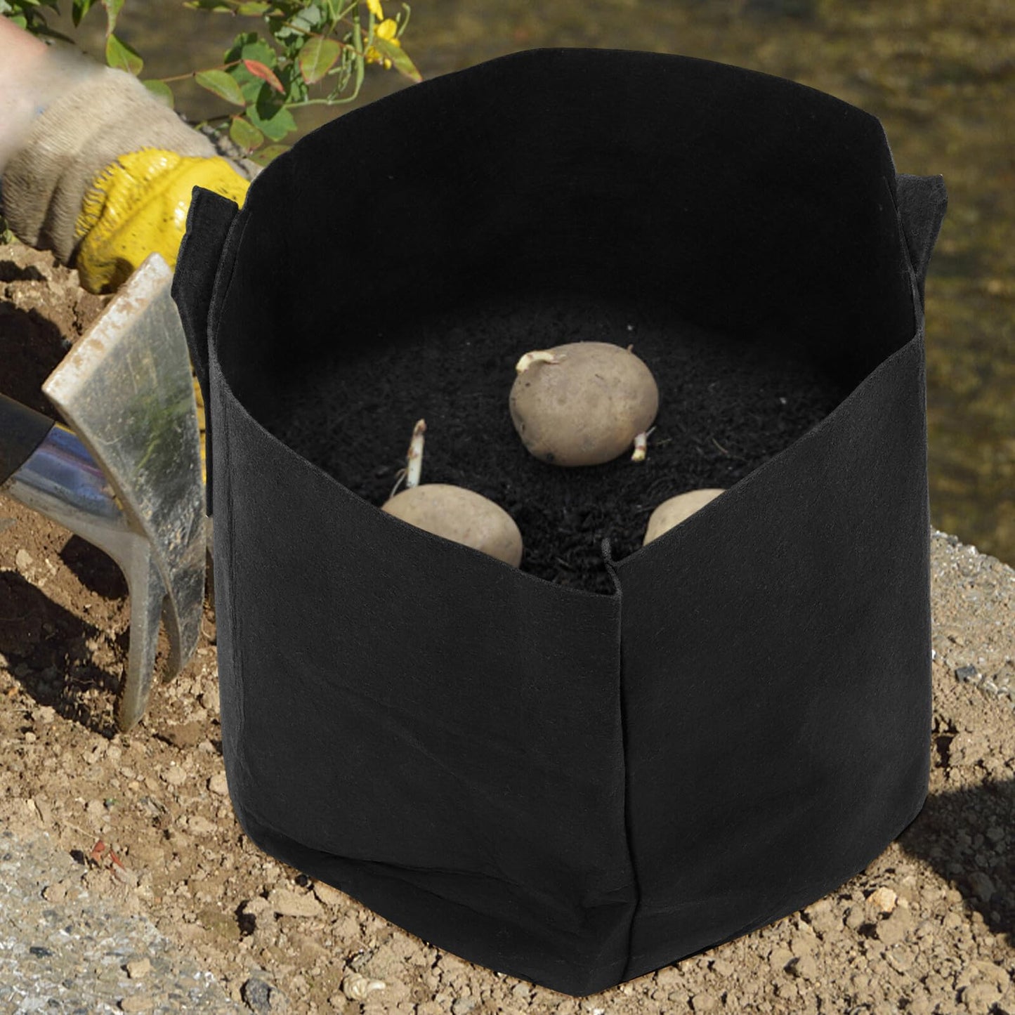 YOSADIER 2pcs 15-Gallon Black Thick Fabric Potato Grow Bags Raised Garden Bed Plant Containers for Outdoor Vegetable and Flower Nursery Gardening