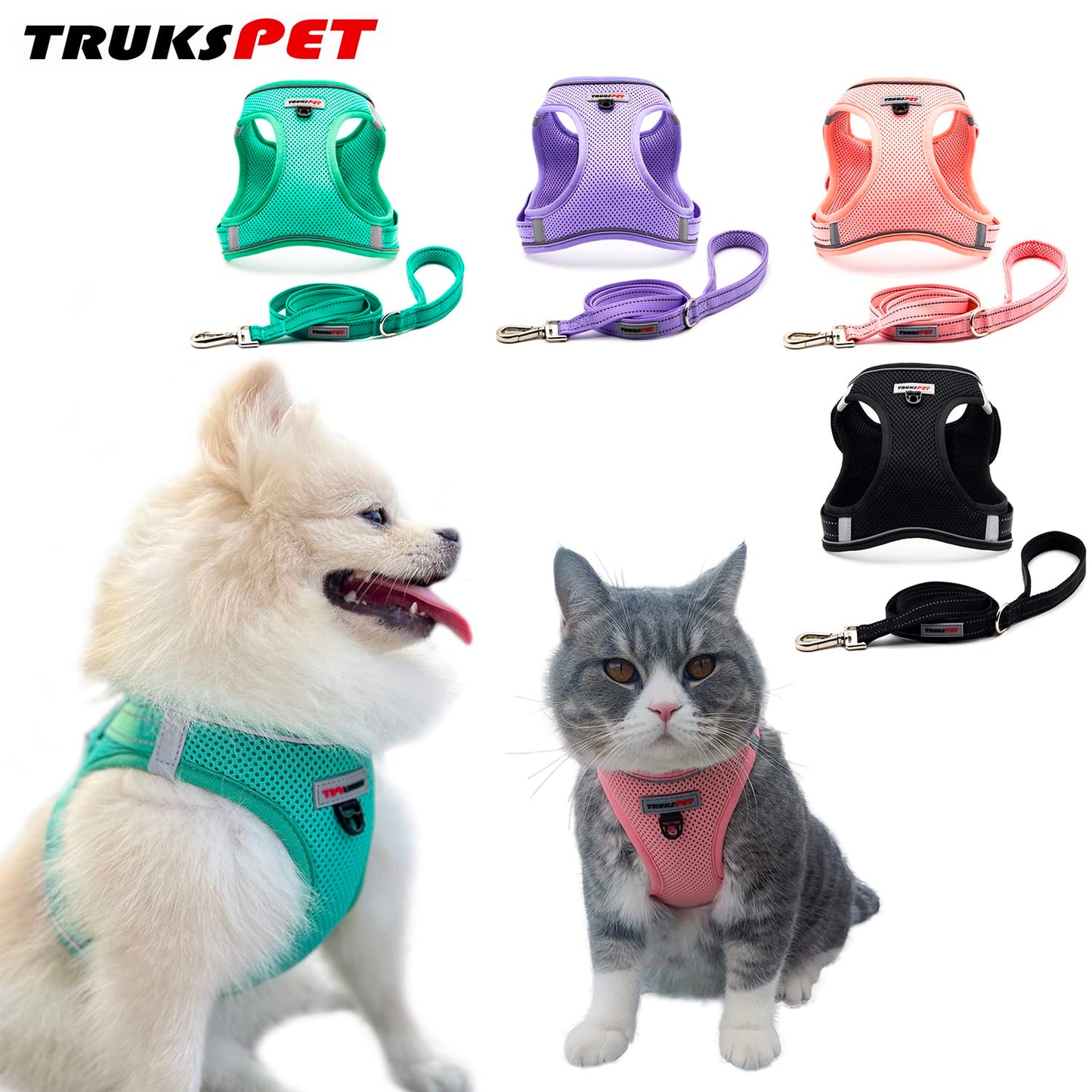 TRUKSPET Dog Harness and Leash Set, Step in no Pull Dog Harness Adjustable Reflective Padded Mesh Fabric Dog Vest for Extra-Small/Small Medium Dogs and Cats-XS-Pink