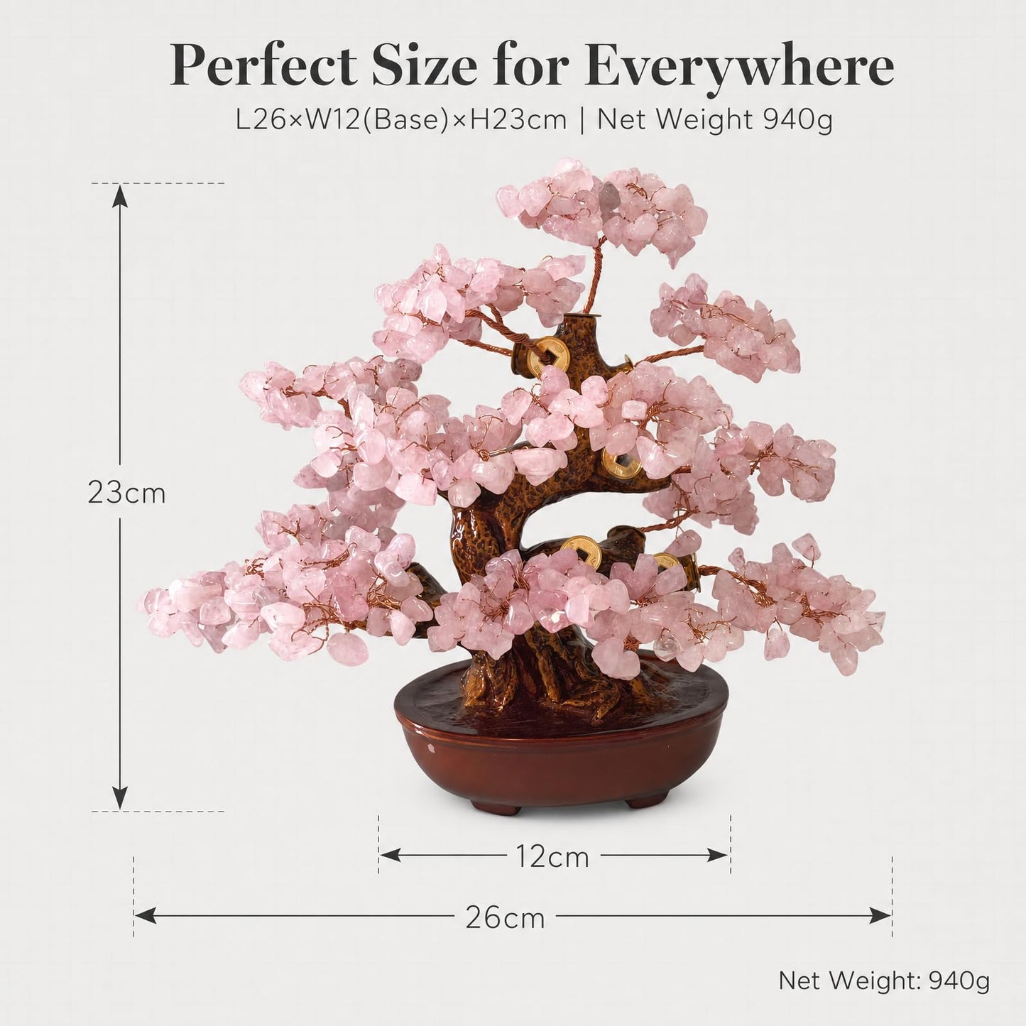 Fatonio Rose Quartz Crystal Bonsai Tree, Feng Shui Decor for Home Office