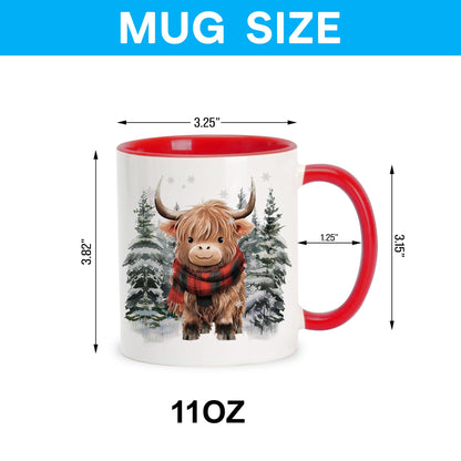 Hyturtle Winter Highland Cow Coffee Mug - Birthday Christmas Gifts For Highland Cow Lovers - Cute Animal Gifts For Women - Animal Lover Gift Ideas 11oz Two Tone Color Red/White Ceramic Tea Mug Cup