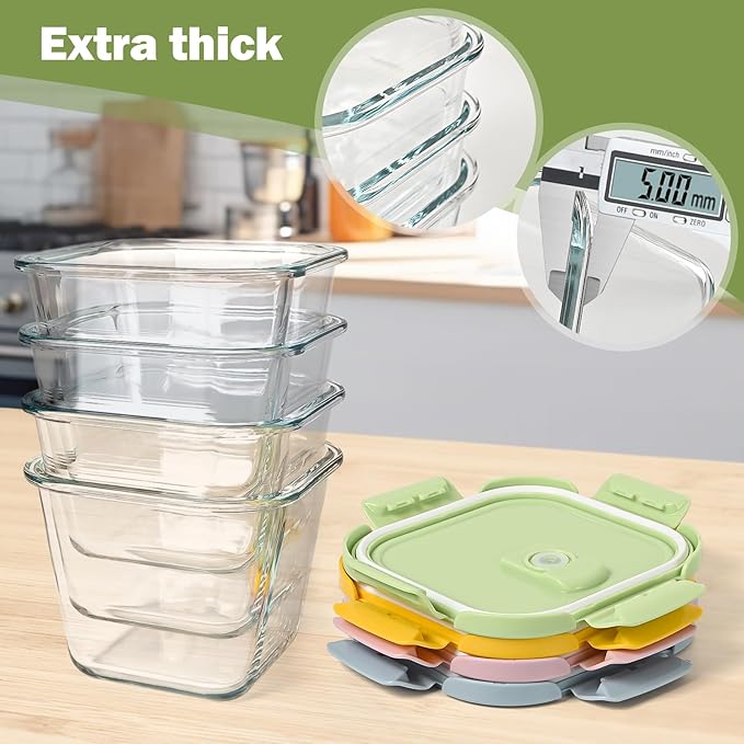 Glass Soup Containers with lids 4 Cup, 32 oz Glass Storage Containers, Tall