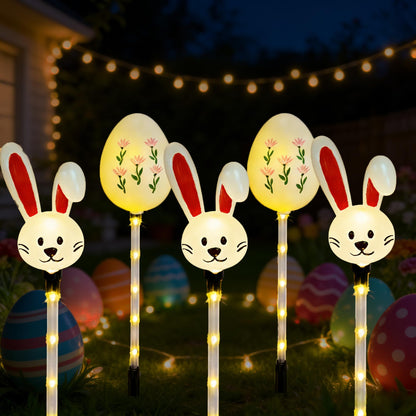 NAHIYELAS Solar Easter Pathway Lights - 5 Pack Bunny Egg Light Outdoor Solar Powered Path Lights with 8 Lighting Modes, Waterproof Garden Stake for Easter, Housewarming Gifts & Outdoor Decor
