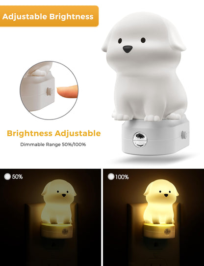 L LOHAS LED Plug in Night Light for Kids, 3D Cute Puppy Night Lights with Dusk to Dawn Sensor, RGB+Soft White 3000K Dog Night Light, Christmas Birthday Gift Nightlight for Kids, Room Decor