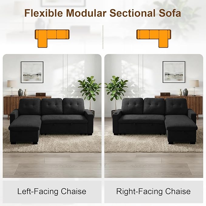 KCGKCG 82" L Shaped Sleeper Sofa Bed, Pull Out Sectional Couch