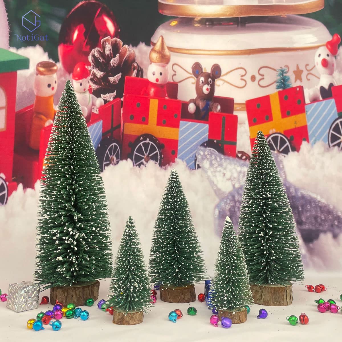 NotiGat mini Christmas Tree Bottle Brush Christmas Trees with Wooden Bases Christmas Decorations for Party Table top decer Christmas Tree （5pcs）