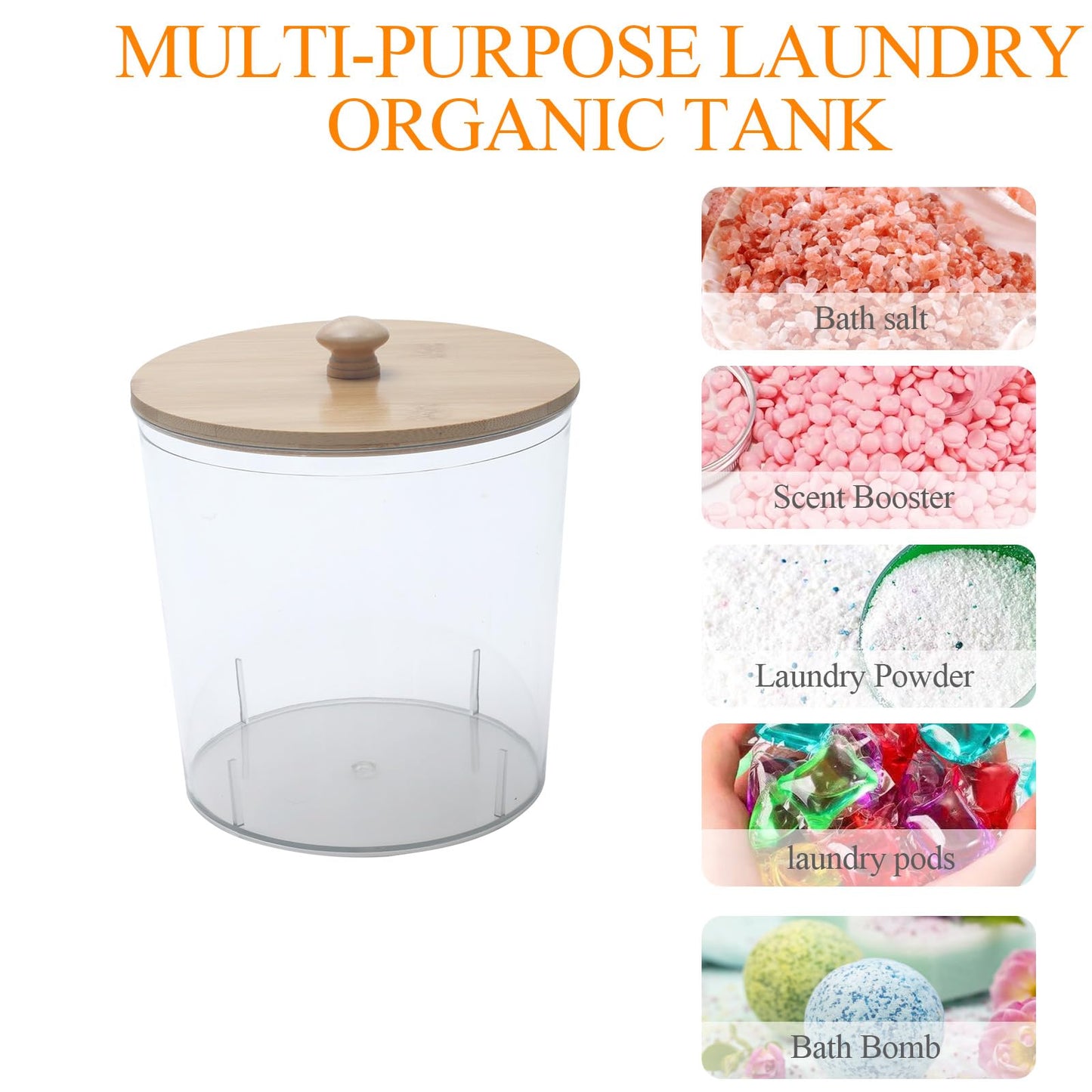 Yomjarl Bath Salt Container,2 Pack Clear Plastic Storage Bathroom Canisters with Wooden Lids & Handle,Airtight Bath Salt Dispenser Jars for Bathroom Organization Accessories,Bathtub Decor Box- Round