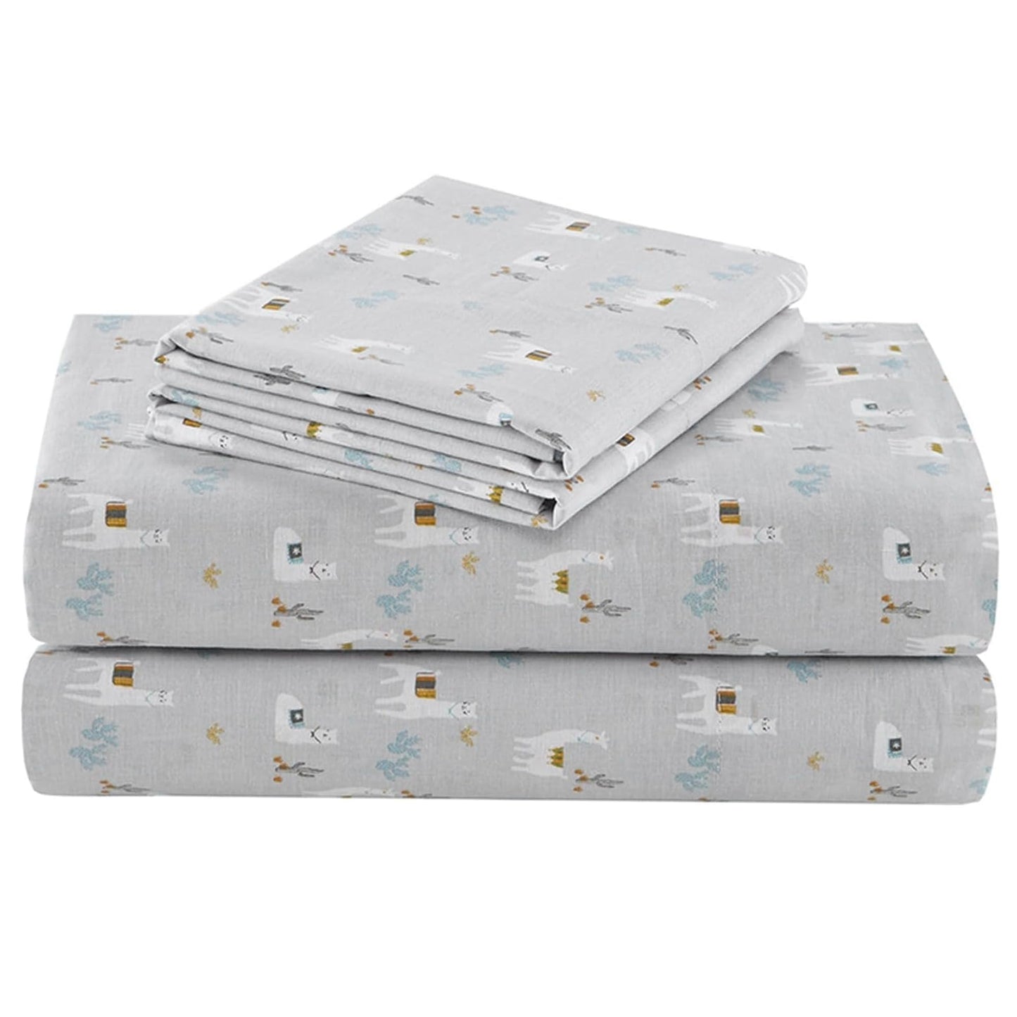 Comfort Spaces 100% Cotton Sheet Set Breathable, Lightweight, Soft with 14" Elastic Pocket Fits up to 16" Mattress, All Season Cozy Bedding, Matching Pillow Case, Full Lama Multi 4 Piece