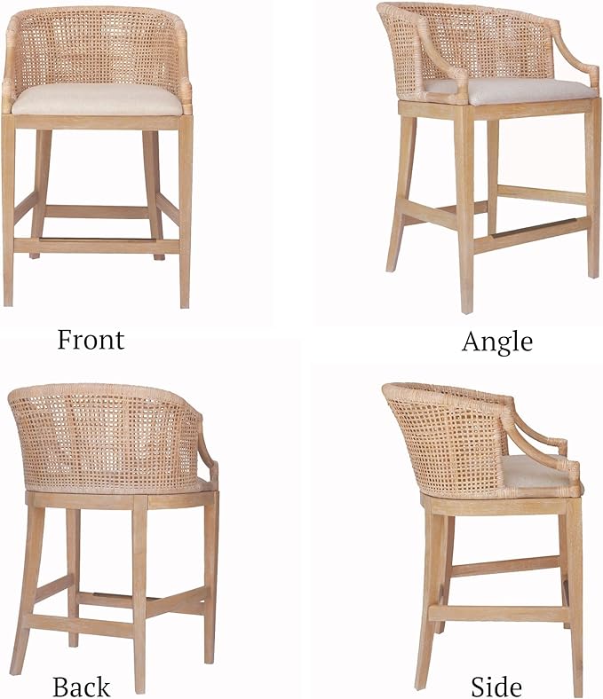 Martha Stewart Farmhouse Counter Height Bar Stools, Handcrafted Rattan Counter