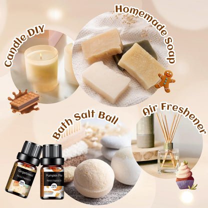 Bakery Essential Oils Set - Fragrance Oil for Diffusers for Home, Candle Making - Pumpkin Pie, Coffee Cake, Gingerbread, Cherry Cheesecake Aromatherapy Scented Oils (6x10ML)