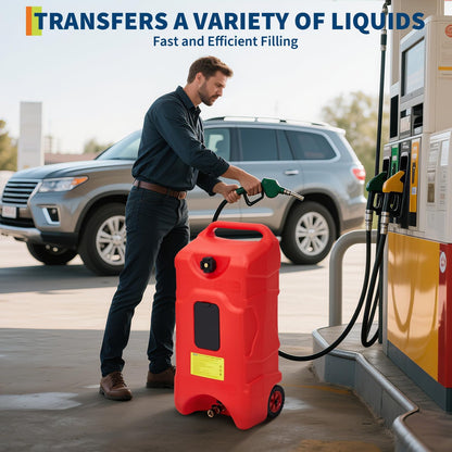 PeacefulHues Upgraded 16 Gallon Gas Tank, Heavy-Duty Fuel Can with Manual Transfer Pump & 10FT Hose, Portable Gas Can with Casters, Leak-Proof Gas Container for Lawn Mowers, Tractor, Boat, Snow Blow