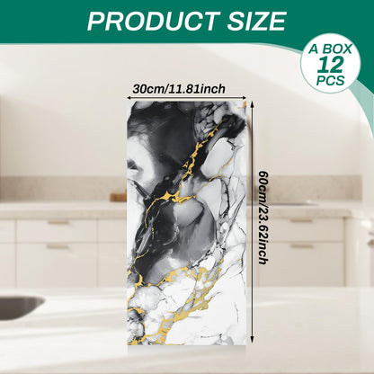 12pcs White and Black Marble Peel and Stick Tiles 23.6"x11.8" Waterproof Heat Resistant Self Adhesive Removable PVC Wall Panels for Kitchen Backsplash, Bathroom, Laundry (Not Real Tile, Not for Floor)
