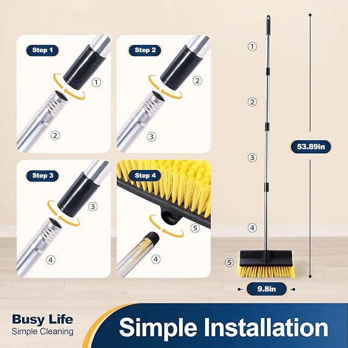 Yocada Deck Brush with 4-Section Extendable Handle Floor Scrub Brush Soft