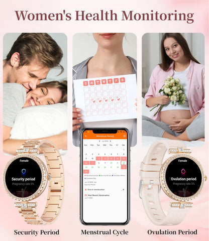 ESFOE Smart Watches for Women,1.19” AMOLED Smart Watch Women Answer Make Calls,IP68 Waterproof Fitness Tracker,Heart Rate Sleep Monitor,100+ Sports Pedometer Watch for Android iOS Phone,Gift,Rose Gold