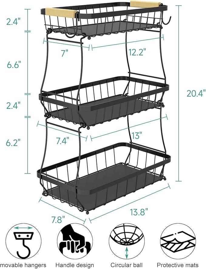 3 Tier Fruit Basket for Kitchen Counter